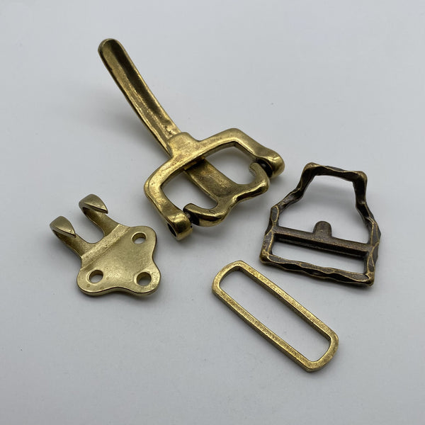 Vintage Hammered Brass Belt Hardware Set,Handcrafted Buckle, Keeper & Strap End for Leather Craft Projects