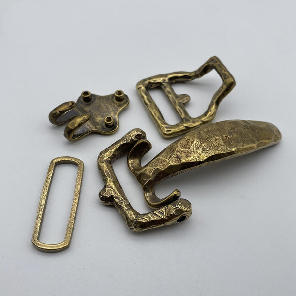 Hand-Hammered Brass Belt Hardware Set,Artisan-Made cavalry buckle