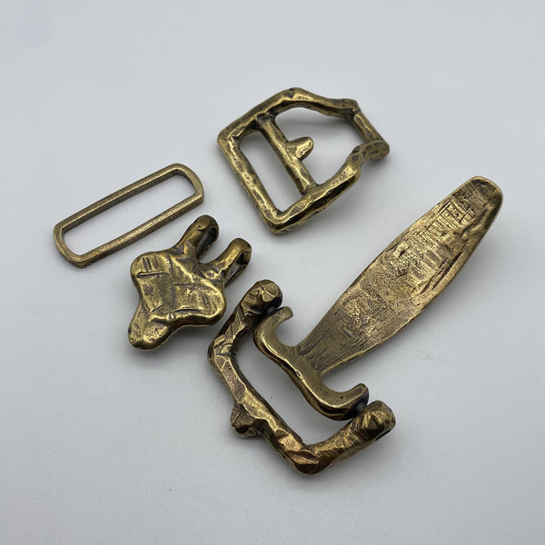 Hand-Hammered Brass Belt Hardware Set,Artisan-Made cavalry buckle
