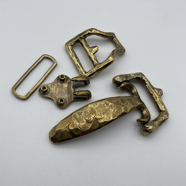 Hand-Hammered Brass Belt Hardware Set,Artisan-Made cavalry buckle