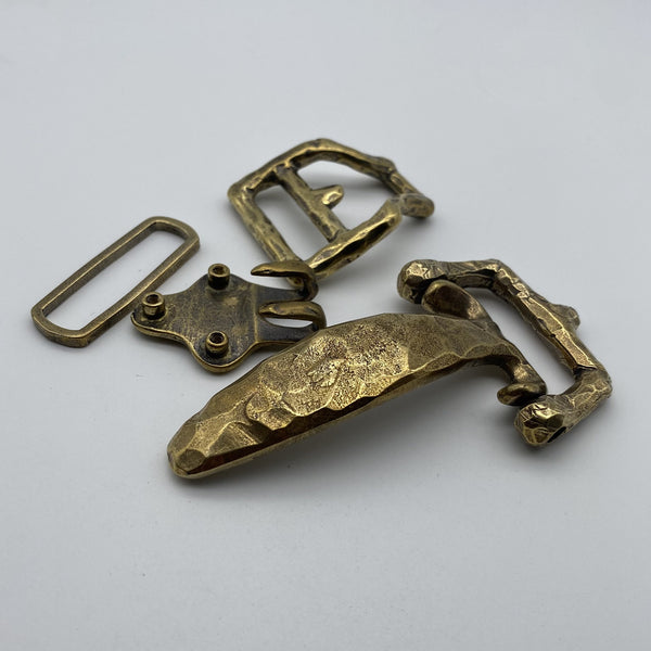Hand-Hammered Brass Belt Hardware Set,Artisan-Made cavalry buckle