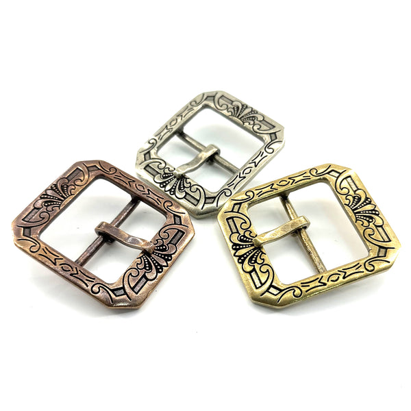 Retro Pin Buckle Vintage Brass Buckle for Leather Belts Flower Design Buckles