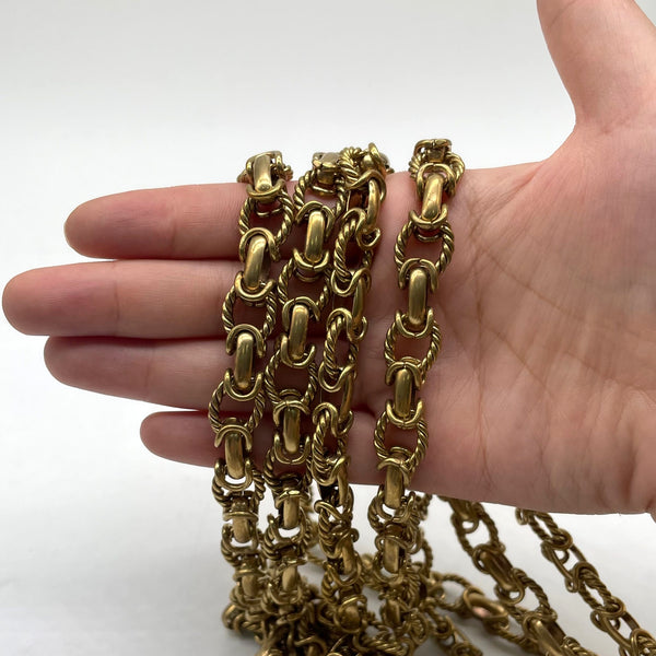 Antique Gold Twist Link Chain Necklace - Retro Statement Piece