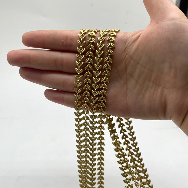 Botanical Leaf Brass Chain - Retro Gold-Tone Leaf Vine Chain for DIY Jewelry Supplies