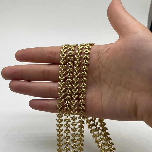 Botanical Leaf Brass Chain - Retro Gold-Tone Leaf Vine Chain for DIY Jewelry Supplies