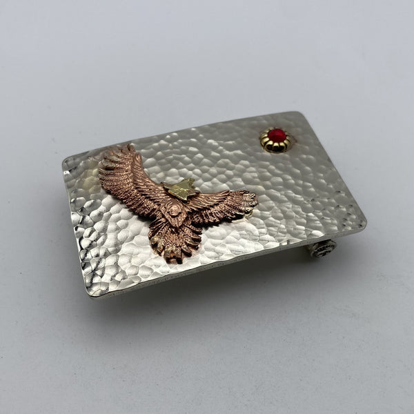 Copper Eagle Buckle with Red Garnet Japan Style Plain Hammered Buckle