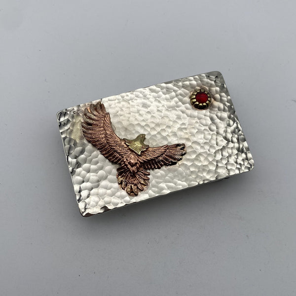 Copper Eagle Buckle with Red Garnet Japan Style Plain Hammered Buckle