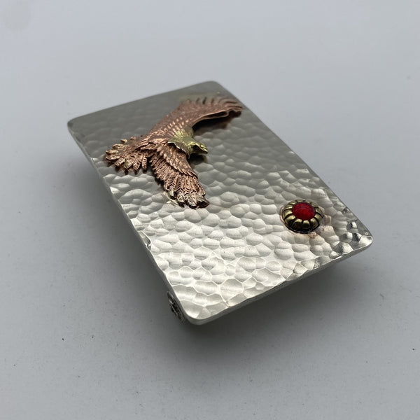 Copper Eagle Buckle with Red Garnet Japan Style Plain Hammered Buckle