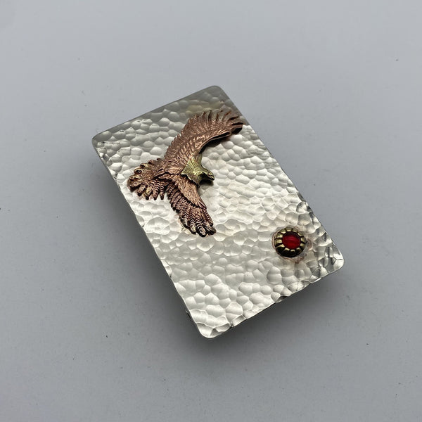 Copper Eagle Buckle with Red Garnet Japan Style Plain Hammered Buckle