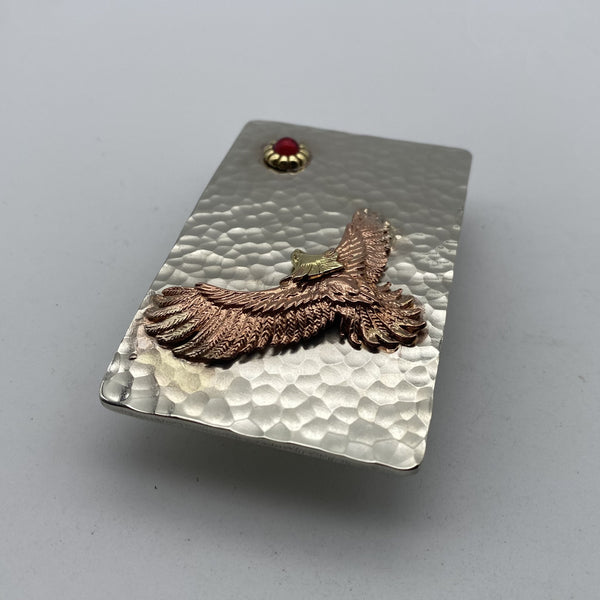 Copper Eagle Buckle with Red Garnet Japan Style Plain Hammered Buckle