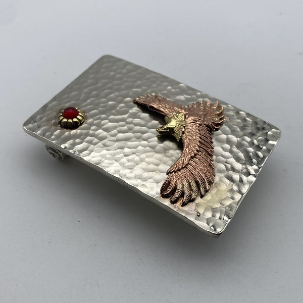 Copper Eagle Buckle with Red Garnet Japan Style Plain Hammered Buckle,Personalized Name