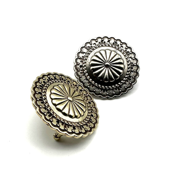 Boho Style Belt Concho Buckle Leather Belt Flower Buckle