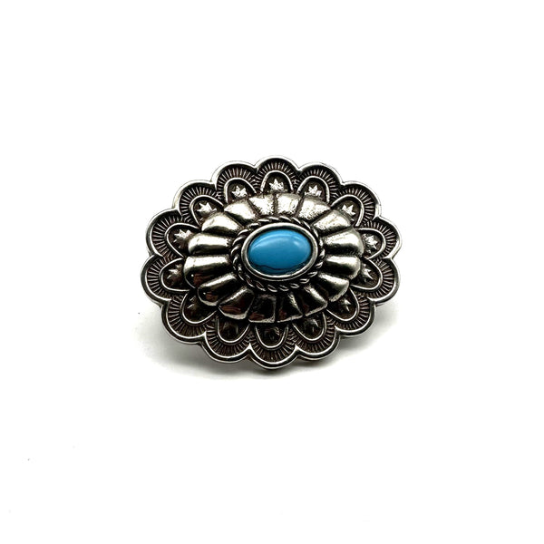 Rococo Style Belt Concho Buckle With Turquoise for Leather Craft