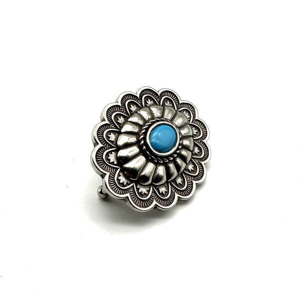 Rococo Style Belt Concho Buckle With Turquoise for Leather Craft