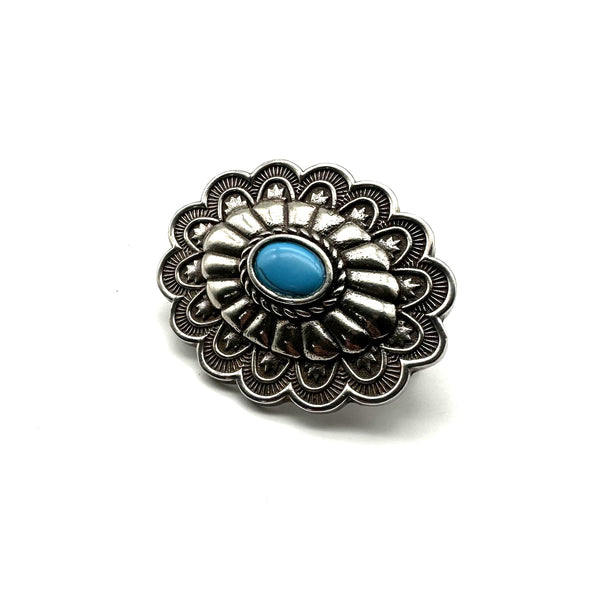 Rococo Style Belt Concho Buckle With Turquoise for Leather Craft