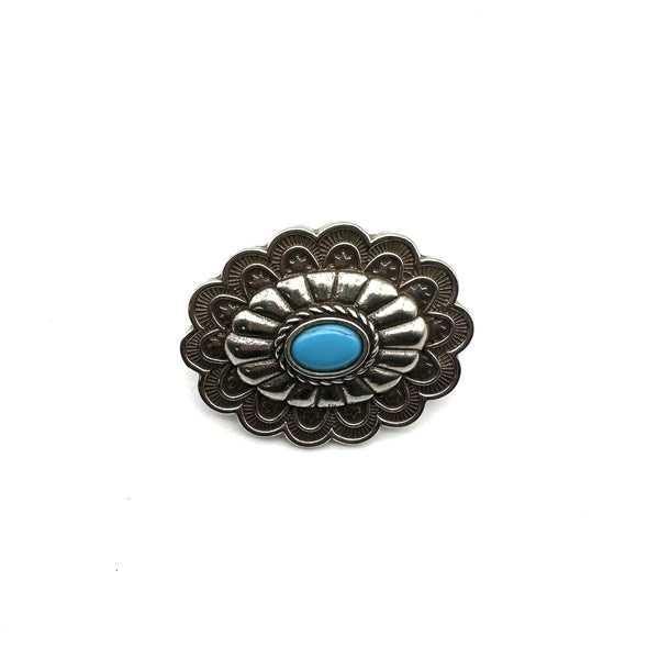 Rococo Style Belt Concho Buckle With Turquoise for Leather Craft