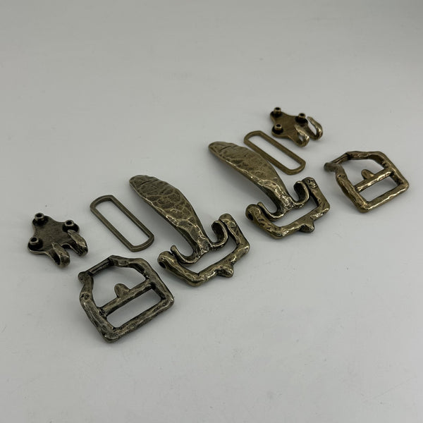 Hand-Hammered Brass/Silver Belt Hardware Set,Artisan-Made cavalry buckle