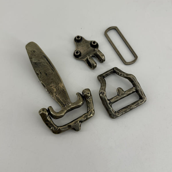 Hand-Hammered Brass/Silver Belt Hardware Set,Artisan-Made cavalry buckle