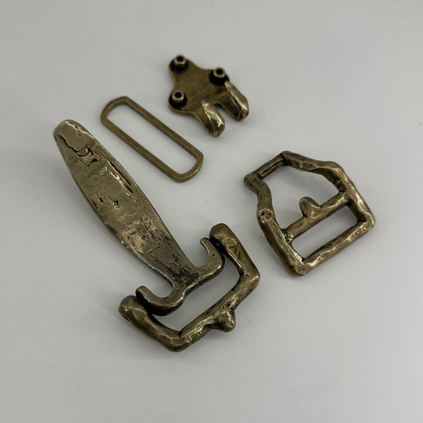 Hand-Hammered Brass/Silver Belt Hardware Set,Artisan-Made cavalry buckle