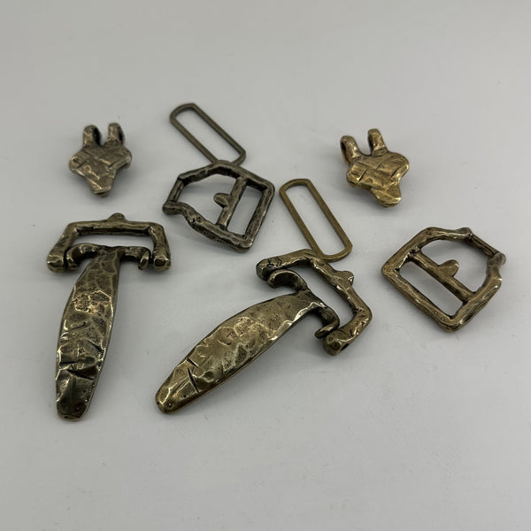Hand-Hammered Brass/Silver Belt Hardware Set,Artisan-Made cavalry buckle