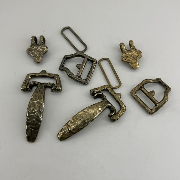 Hand-Hammered Brass/Silver Belt Hardware Set,Artisan-Made cavalry buckle
