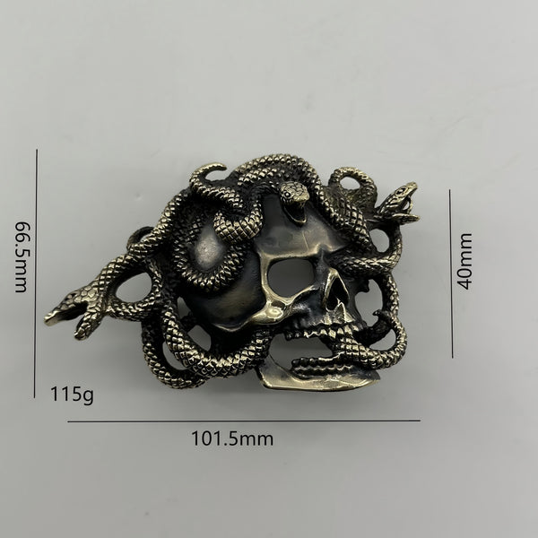 Copper Medusa Skull Buckle,Skull with Snake,Biker Leather Belt Buckle,Decoration Buckle