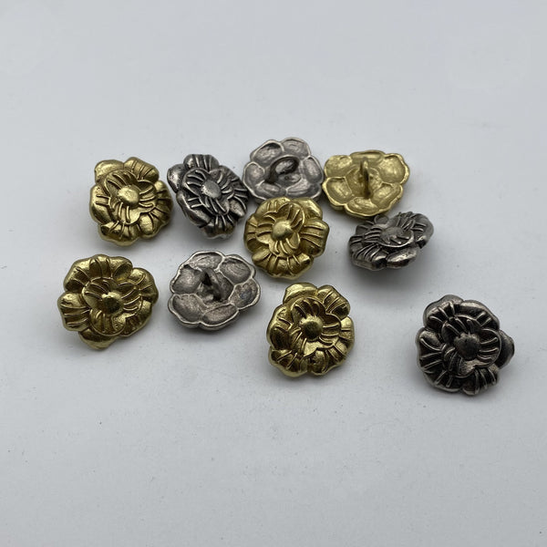 Brass Flower Sewing Button Old Silver Clothing Button,Metal Shank Button