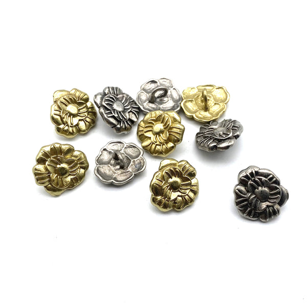 Brass Flower Sewing Button Old Silver Clothing Button,Copper Shank Button