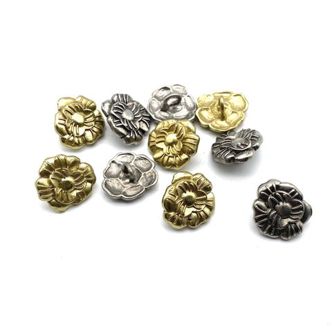 Brass Flower Sewing Button Old Silver Clothing Button,Copper Shank Button