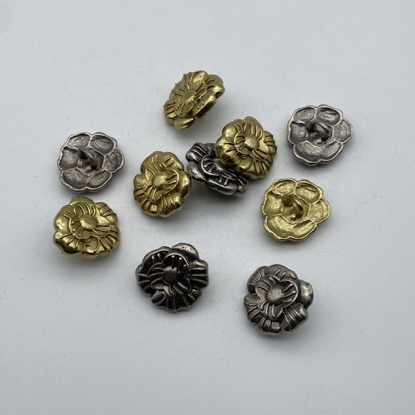Brass Flower Sewing Button Old Silver Clothing Button,Metal Shank Button