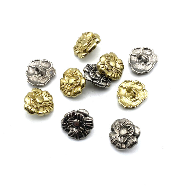 Brass Flower Sewing Button Old Silver Clothing Button,Copper Shank Button