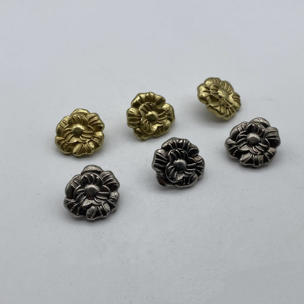 Brass Flower Sewing Button Old Silver Clothing Button,Metal Shank Button