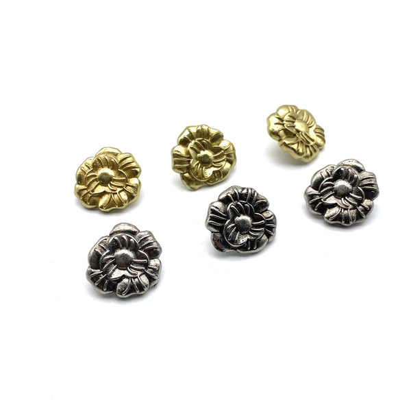 Brass Flower Sewing Button Old Silver Clothing Button,Copper Shank Button