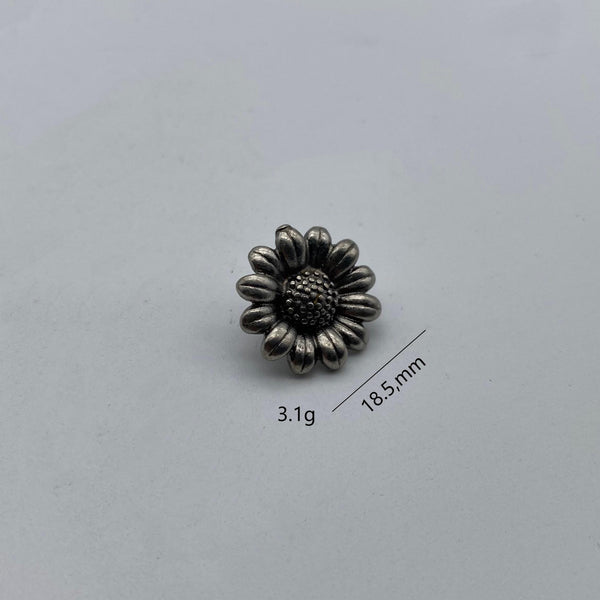 Sunflower Sewing Button Old Silver Clothing Button,Metal Shank Button