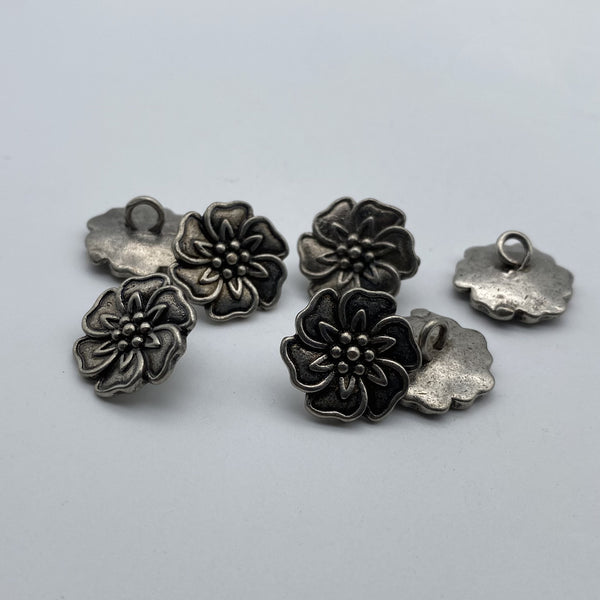 Brass Flower Sewing Button Old Silver Clothing Button,Metal Shank Button