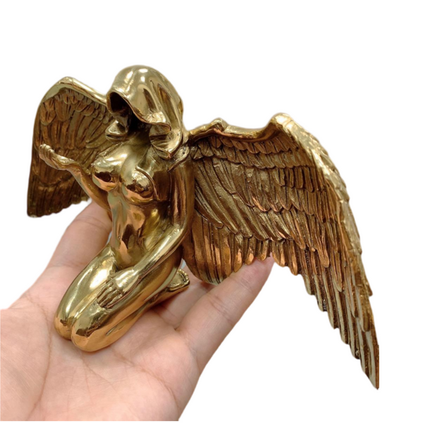 Handmade Brass Angel Statue - Vintage Winged Sculpture for Home Altar Decor, Spiritual Gift for Christmas, Baptism or Meditation Space
