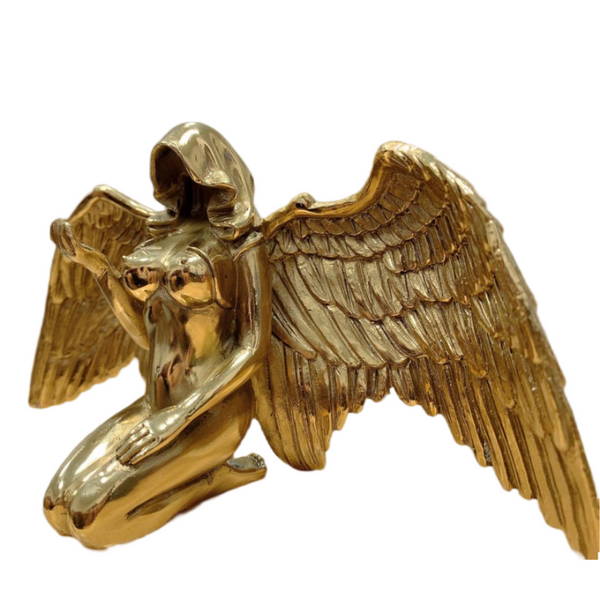 Handmade Brass Angel Statue - Vintage Winged Sculpture for Home Altar Decor, Spiritual Gift for Christmas, Baptism or Meditation Space