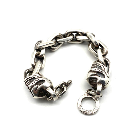 925 Sterling Silver Skull Charm Bracelets Men's Fashion Jewelry,Biker's Bracelet,Punk Style Hip Hop Skull Bead Bracelets