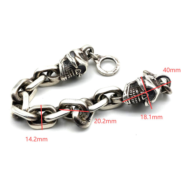 925 Sterling Silver Skull Charm Bracelets Men's Fashion Jewelry,Biker's Bracelet,Punk Style Hip Hop Skull Bead Bracelets