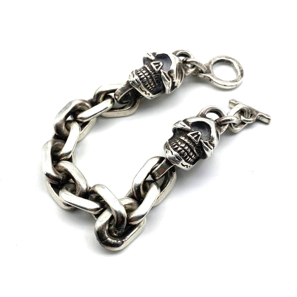 925 Sterling Silver Skull Charm Bracelets Men's Fashion Jewelry,Biker's Bracelet,Punk Style Hip Hop Skull Bead Bracelets