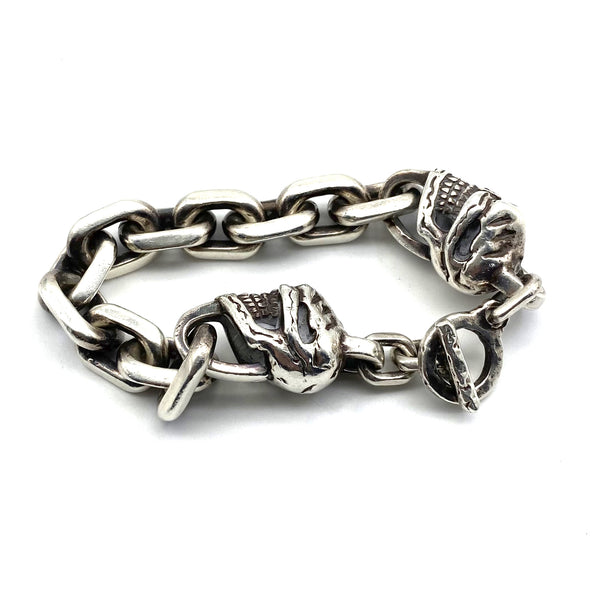 925 Sterling Silver Skull Charm Bracelets Men's Fashion Jewelry,Biker's Bracelet,Punk Style Hip Hop Skull Bead Bracelets