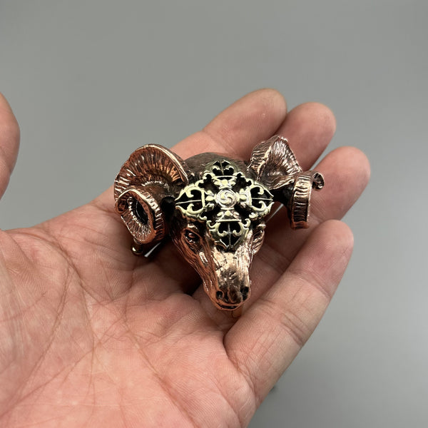 Brass Old Silver Satanic Goat Head Vajra Pestle Plate Belt Buckle 38mm