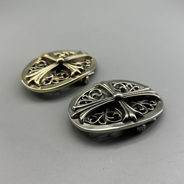 Vintage Antique Solid Brass/Nickel Silver Belt Buckle, Gothic Cross Hollow Carved Plate Buckle 37mm