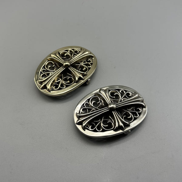Vintage Antique Solid Brass/Nickel Silver Belt Buckle, Gothic Cross Hollow Carved Plate Buckle 37mm