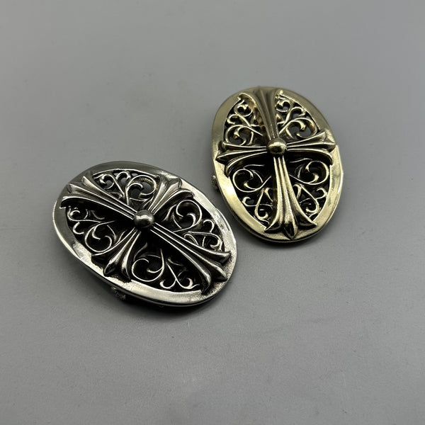Vintage Antique Solid Brass/Nickel Silver Belt Buckle, Gothic Cross Hollow Carved Plate Buckle 37mm