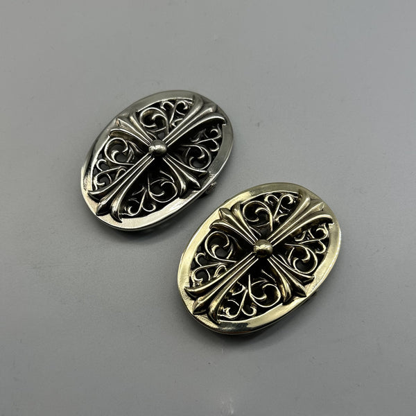 Vintage Antique Solid Brass/Nickel Silver Belt Buckle, Gothic Cross Hollow Carved Plate Buckle 37mm
