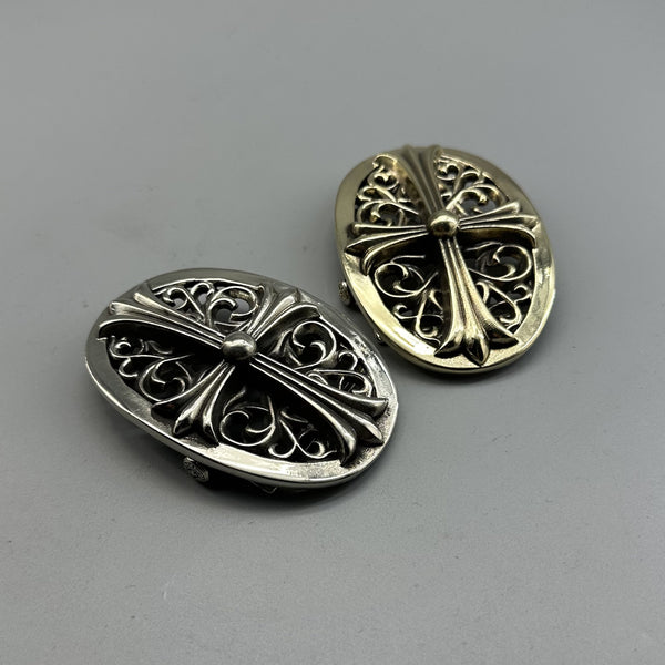 Vintage Aged Cross Hollow Carved Men's Plate Belt Buckle, Trendy Men Accessory 37mm, Brass/Silver