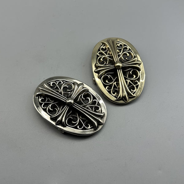 Vintage Aged Cross Hollow Carved Men's Plate Belt Buckle, Trendy Men Accessory 37mm, Brass/Silver