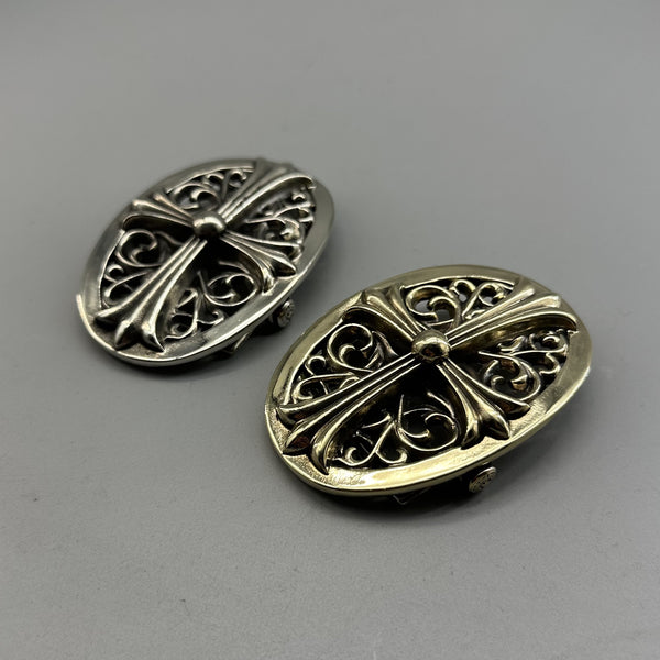 Vintage Aged Cross Hollow Carved Men's Plate Belt Buckle, Trendy Men Accessory 37mm, Brass/Silver