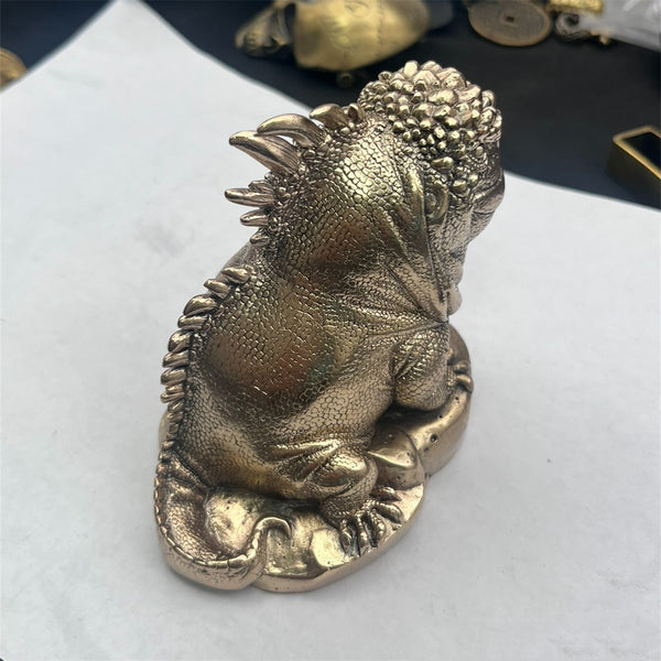 Brass Iguana Statue 1.6kg,House Decoration Art Ornament,Iguana Figurine for Home Improvement